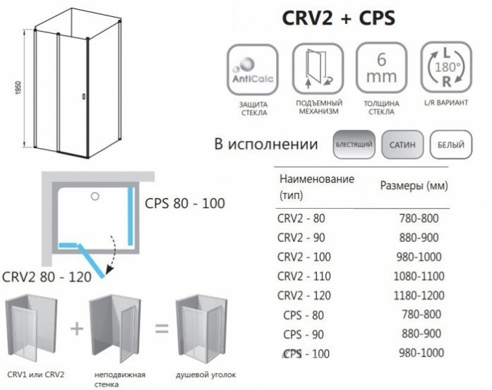 Душевой уголок Ravak Chrome CRV2+CPS 80х80 профиль блестящий хром/стекло прозрачное купить в интернет-магазине Sanbest