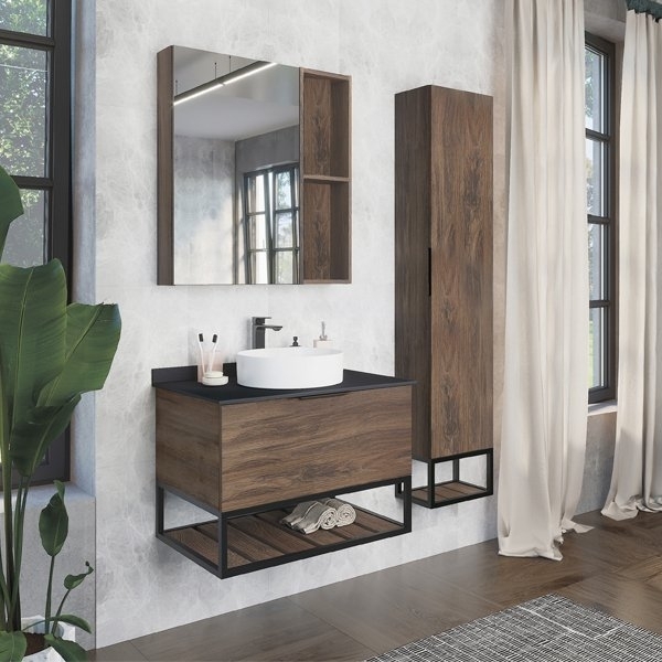 Зеркальный шкаф Comforty Порто 00-00009231 75 дуб темно-коричневый в ванную от интернет-магазине сантехники Sanbest