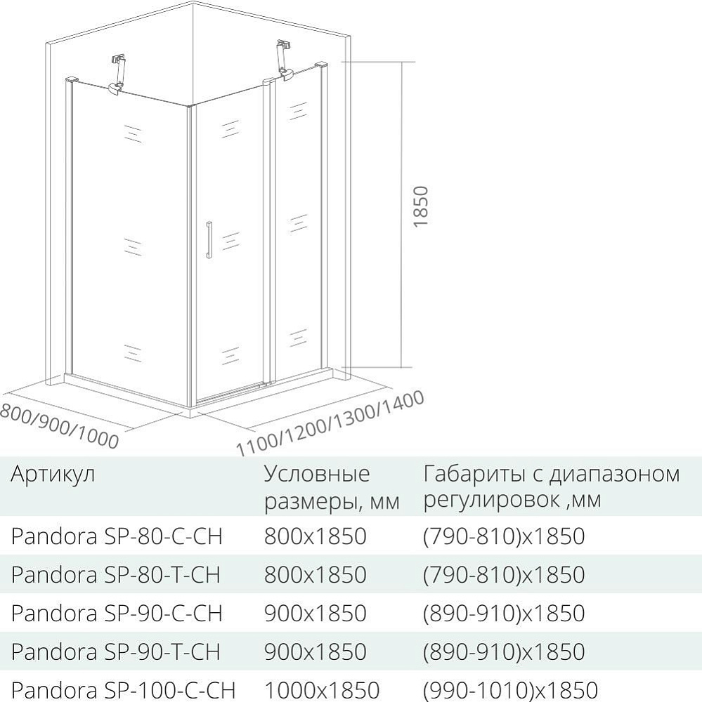 Душевой уголок Good door Pandora WTW+SP 120x80 прозрачный купить в интернет-магазине Sanbest