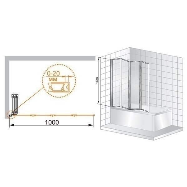 Шторка для ванны Cezares PRATICO-V-4 100х40 купить в интернет-магазине Sanbest