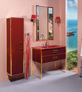 Тумба с раковиной Armadi Art Monaco 100 под моноблок бордовый с золотом для ванной в интернет-магазине Sanbest