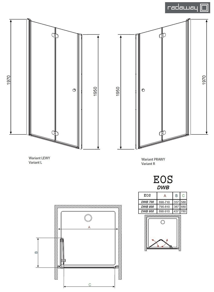 Душевая дверь Radaway EOS DWB Bi-fold 70 купить в интернет-магазине Sanbest