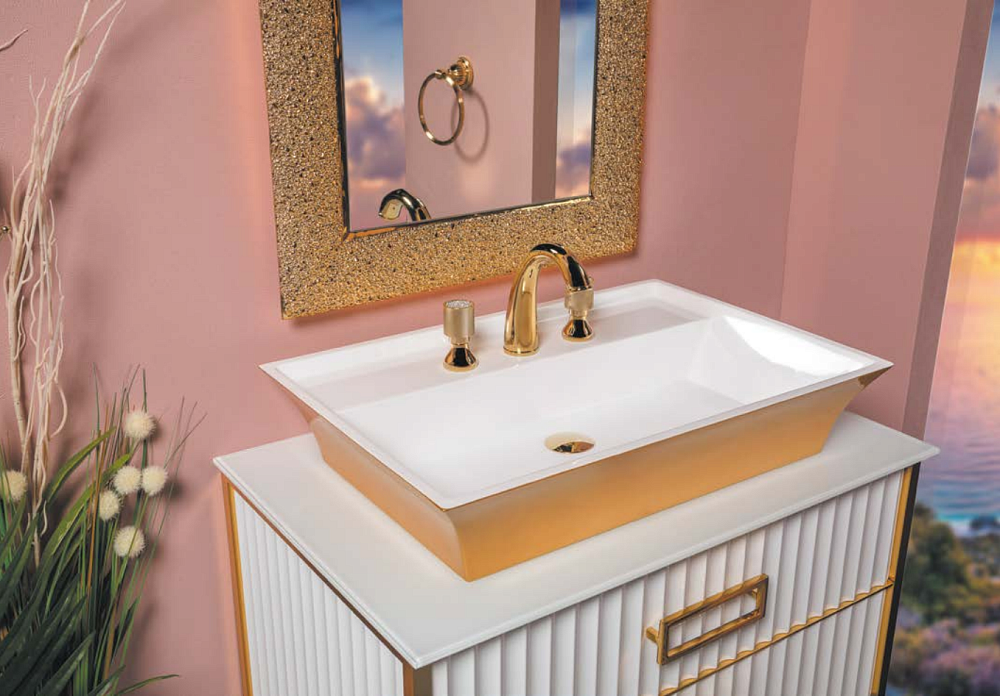 Тумба с раковиной Armadi Art Monaco 100 со столешницей белая с золотом для ванной в интернет-магазине Sanbest
