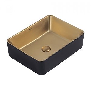 Раковина накладная ABBER Rechteck AC2212BG матовое золото с черным купить в интернет-магазине Sanbest