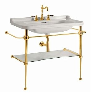 Консоль с раковиной на 3 отв. Kerasan Waldorf 4142K 100 золото для ванной в интернет-магазине сантехники Sanbest