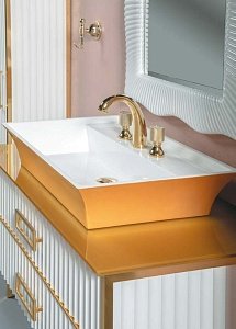 Тумба с раковиной Armadi Art Monaco 100 со столешницей белая с золотом для ванной в интернет-магазине Sanbest